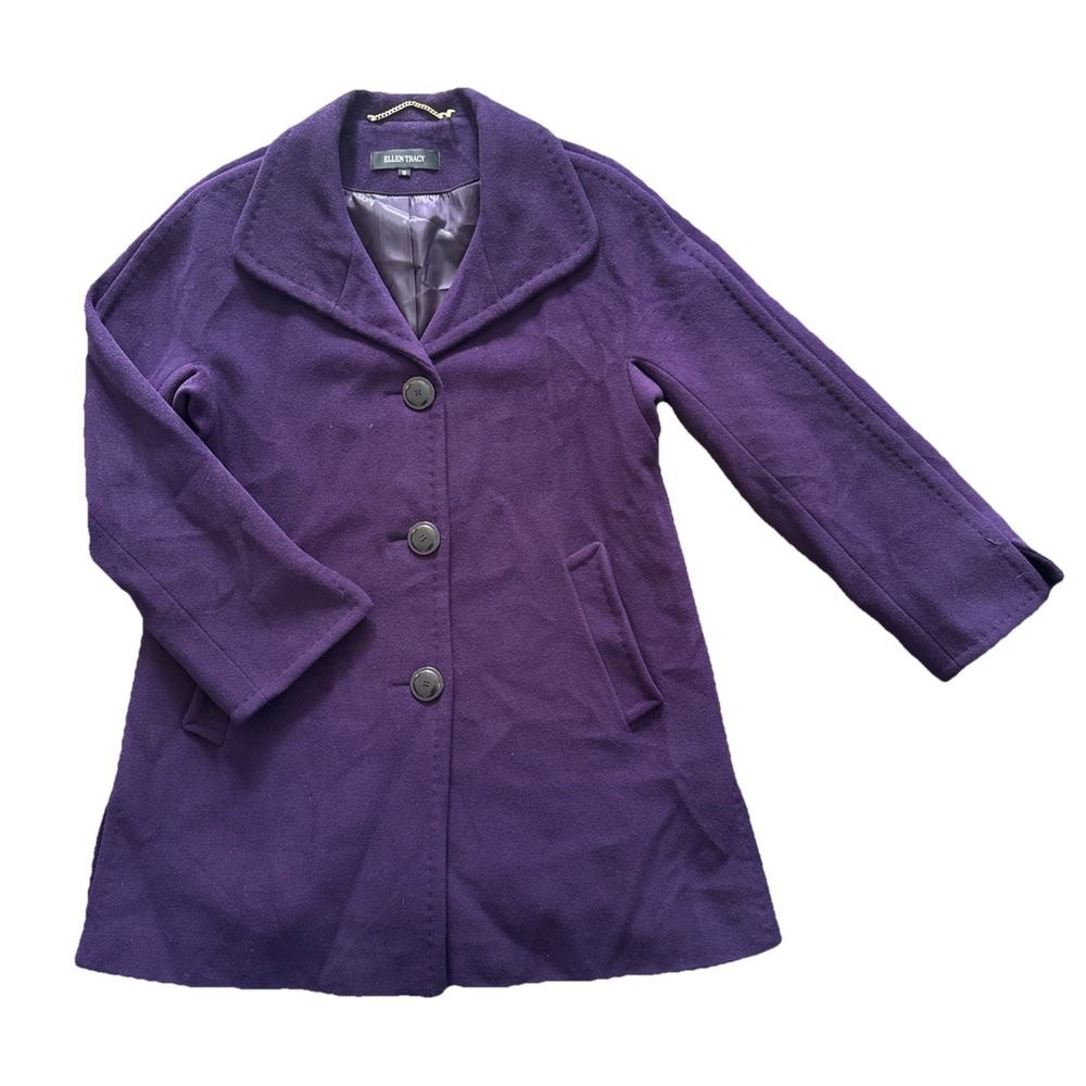 Ellen Tracy Coat Women 10 Purple Wool‎ Angora Long Overcoat